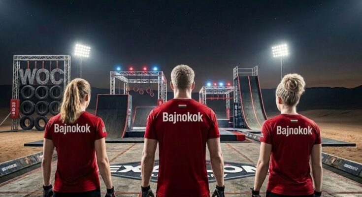 3 bajnok sportoló háttal áll az exatlon pályán